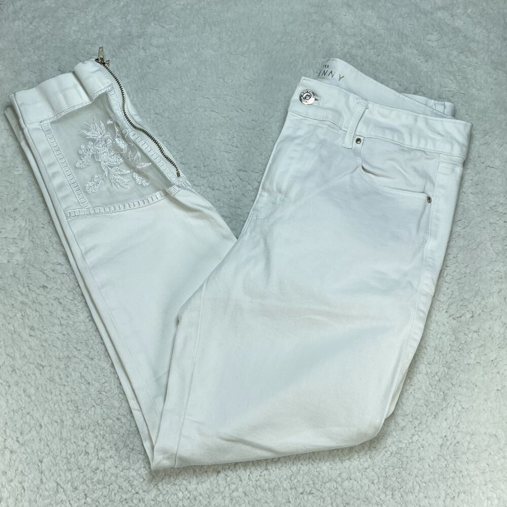 White House Black Market Jeans Womens Sz 8 White Skinny Ankle Zippers Lace 29x26